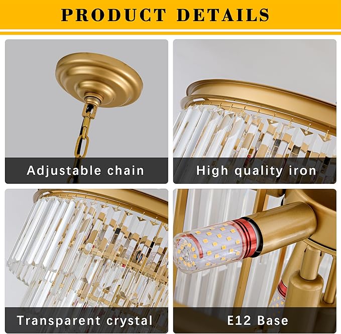 10-Light Gold Crystal Chandelier 4-Tier Luxury Pendant Lights 22.8" K9 Crystal Hanging Ceiling Light Fixture for Hallway Dining Room Living Room Bedroom Kitchen Island Stairway