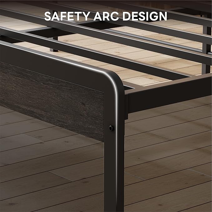 LIKIMIO California King Bed Frame with Headboard, Dark Wood Camas California King with Strong Supports, Sturdy, Noise-Free, No Box Spring Needed, Charcoal Grey