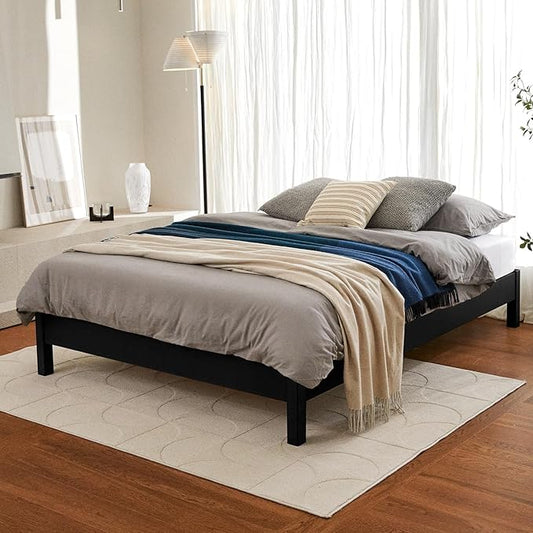LIFEMENT Queen Signature Wood Platform Bed Frame Black, Noise-Free, Under Bed Storage, No Box Spring Needed, Easy Assembly