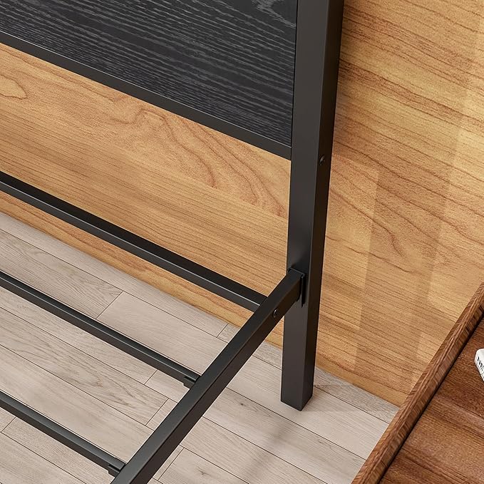 BOFENG Twin Bed Frame with Wood Headboard,Metal Single Platform Bed Frame Twin Size No Box Spring Needed,Heavy Duty Metal Slats Support,Noise Free,Single Bed Base,Easy Assembly,Black