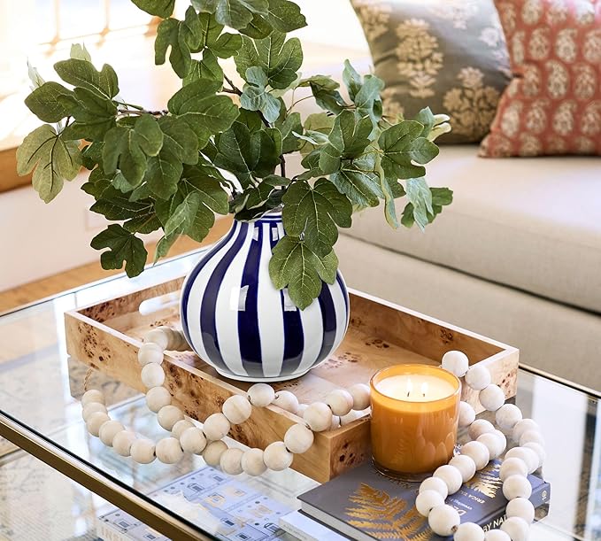 Hollyone Blue and White Vase Porcelain Vases Stripe Small Chinoiserie Vase Classic Ceramic Chinese Floral Vases for Bedroom Living Room Console Table Accent Shelf Tabletop Decor