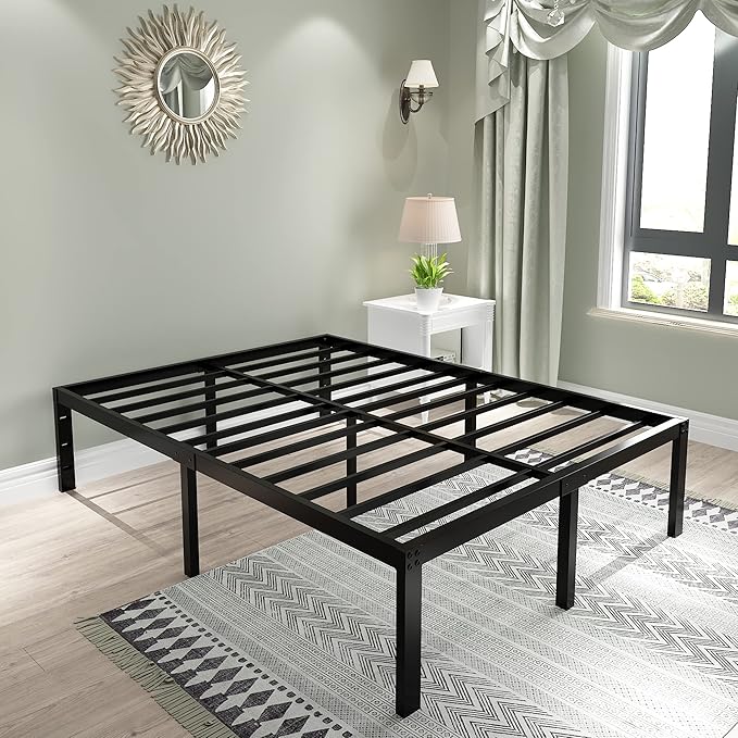 45MinST 3600lbs Heavy Duty Reinforced Platform, 18 Inch Tall Mattress Foundation, Steel Slats Support Bed Frame with Underbed Storage, Easy Assembly and Non Squeak, Cal King