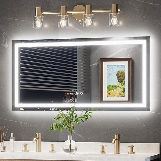 TokeShimi LED Bathroom Mirror 48 x 24 Lighted Bathroom Vanity Mirror with Lights,Brighter Frontlit and Backlit Light up Anti Fog Mirror