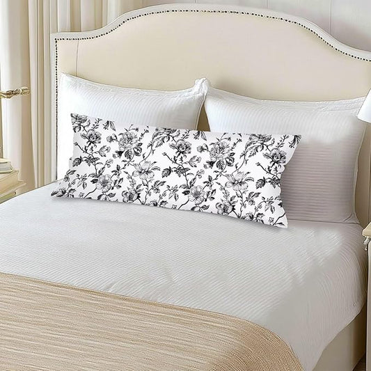 Black and White Porcelain Floral Throw Pillow Cover 14x36 Accent Lumbar Pillow Case for Bed,Chinoiserie Decorative Vintage Flowers Pillowcase with Zipper Couch Pillows Cover for Bedroom,Living Room