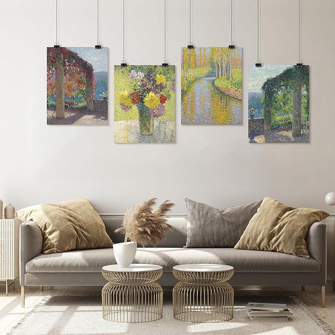 SIGNWIN Adhesive Canvas Poster Watercolor Pastel Antique Flower Bouquet Forest Landscapes Nature Wilderness Illustrations Modern Art Decorative Zen Relax/Calm Multicolor for Bedroom - 8"x10"x 4