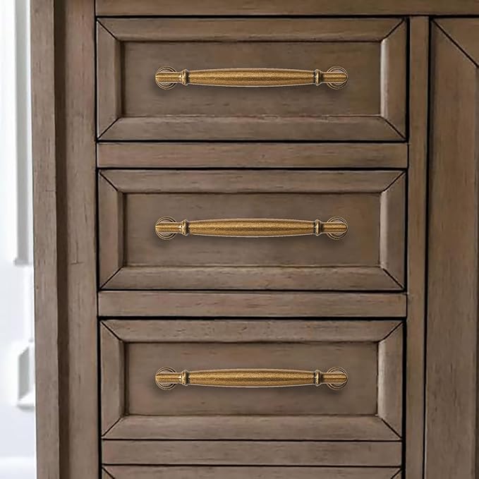 khtumeware 2 Pack 4 Inch(102mm) Antique Brass Cabinet Pulls Heavy Duty Soild Vintage Brass Cabinet Handles Kitchen Antique Bronze Cabinet Hardware for Cupboard Drawer Handles