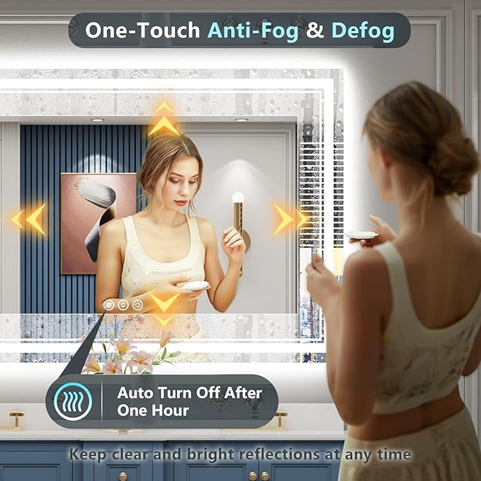 60x28 LED Bathroom Mirror with Lights, Backlit + Front Lit, Anti-Fog Lighted Vanity Mirror for Bathroom Wall with 3 Colors, Dimmable, Memory, Shatter-Proof, HD Tempered Glass, ETL Listed