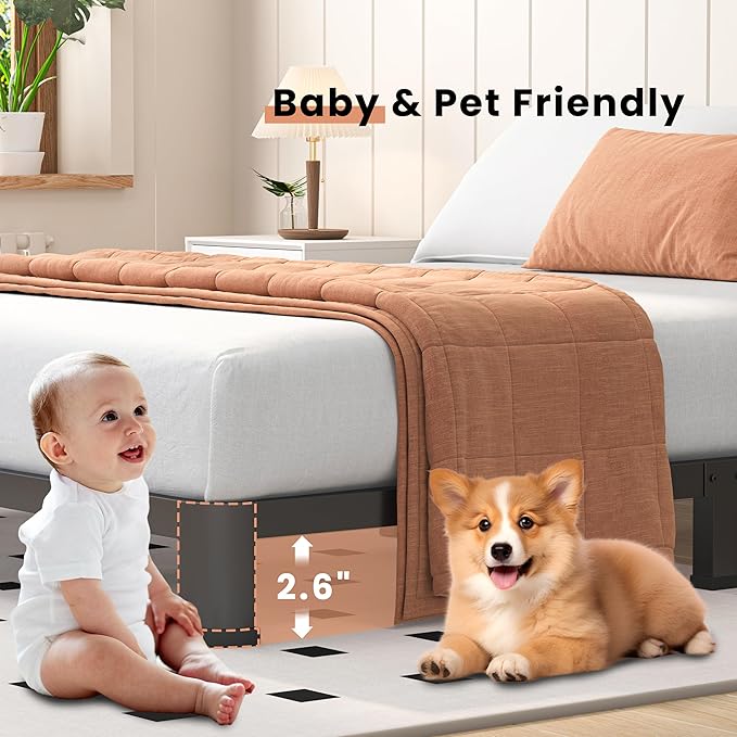 4 Inch Queen Heavy Duty 3500 lbs Bed Frame with Round-Corner Legs & Anti-Squeak Design – Quick Assembly Metal Platform, No Box Spring Needed