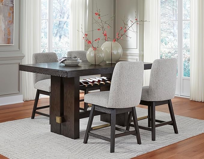 Signature Design by Ashley Burkhaus Contemporary Counter Height Dining Table with Double-Pedestal Base and Wine Rack, Dark Brown