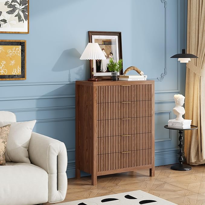 10 Drawer Dresser, 43" Tall Dresser Organizer TV Drawer Cabinet Modern Wood Storage Cabinet, Modern Wood Storage Cabinet for Bedroom, Hallway, Entryway, Walnut Oak X 2