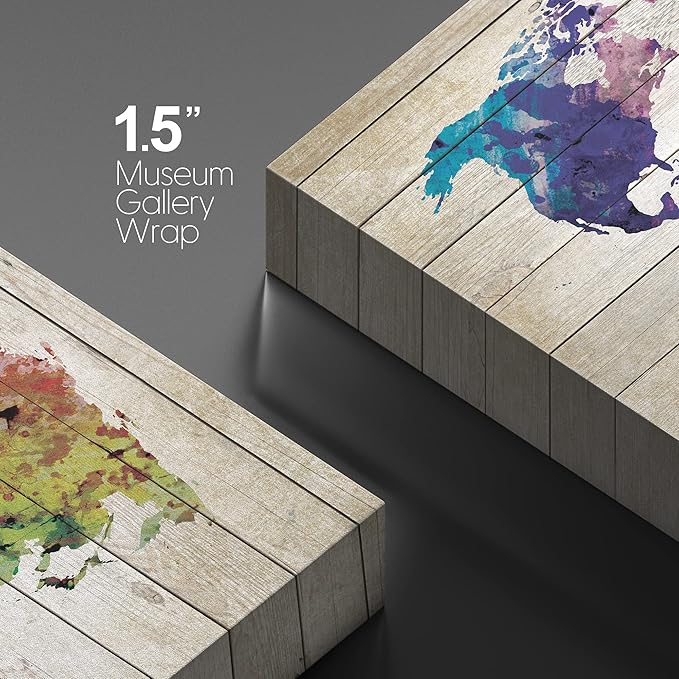 wall26 Canvas Print Wall Art Watercolor Style Rainbow Wood Panel World Map Architecture & Maps Cultural Illustrations Modern Art Traditional Multicolor for Living Room, Bedroom, Office - 32"x48"