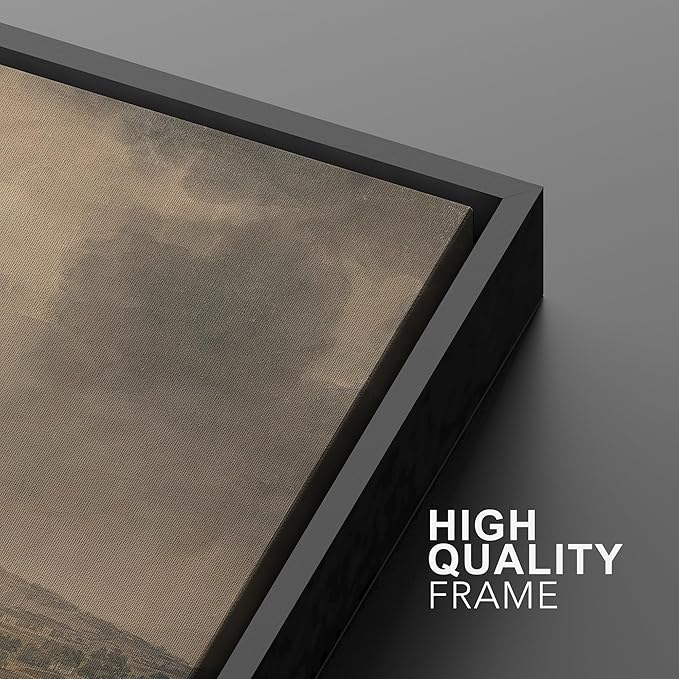 MUDECOR Framed Canvas Print Wall Art Antique Landscape Serene Tree and Mountain Scene Illustrations Realism Decorative Scenic Panoramic Earth for Living Room, Bedroom, Office - 24"x36" Black