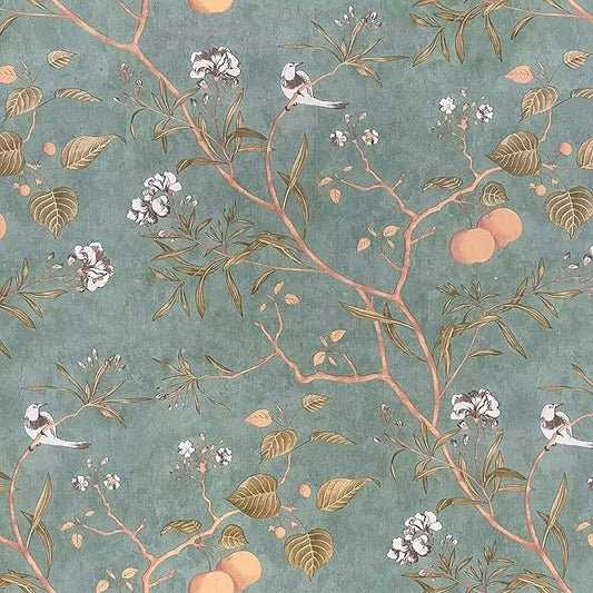 Green Floral Wallpaper Peel and Stick Bird Wallpaper 17.5" x 196.8" Vintage Leaf Contact Paper Waterproof Self Adhesive Botanical Modern Wall Paper for Bedroom Kitchen Cabinet Decor