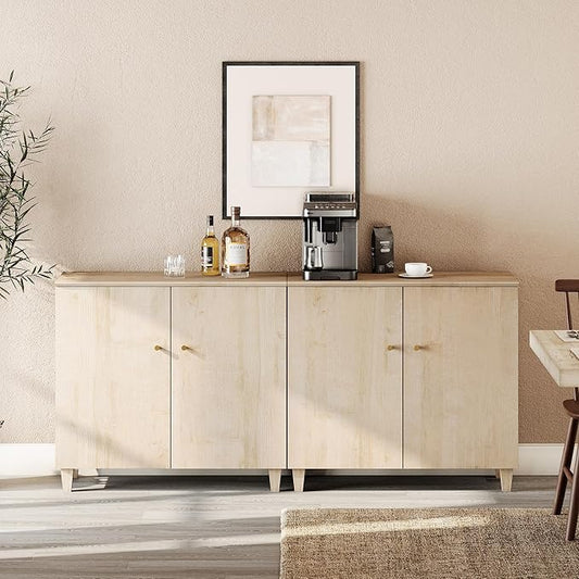 WAMPAT Buffet Cabinets Sideboards, 70.8" Wide Wood Credenza Console Table with 4 Doors, 2-in-1 Modern Rustic Kitchen Accent Storage Cabinets with 6 Compartments for Living Room, Hallway, Light Oak