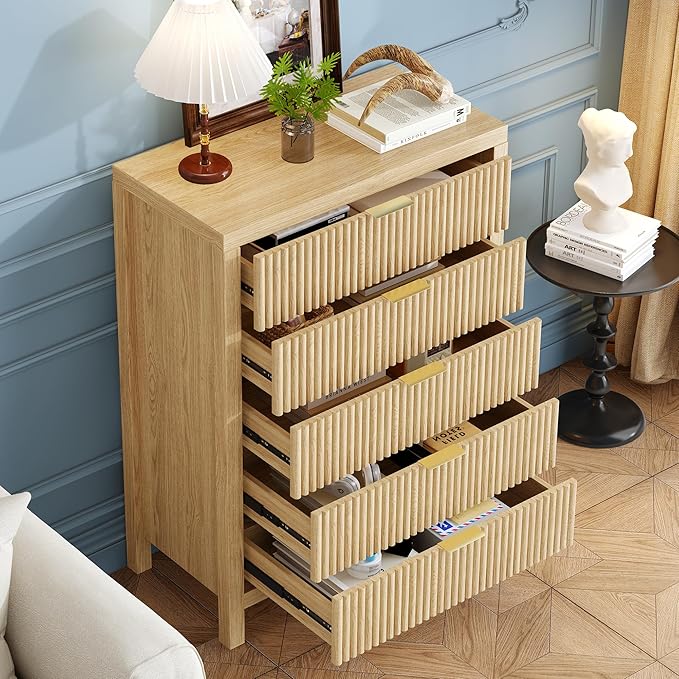 10 Drawer Dresser, 43" Tall Dresser Organizer TV Drawer Cabinet Modern Wood Storage Cabinet, Modern Wood Storage Cabinet for Bedroom, Hallway, Entryway, Natural X 2