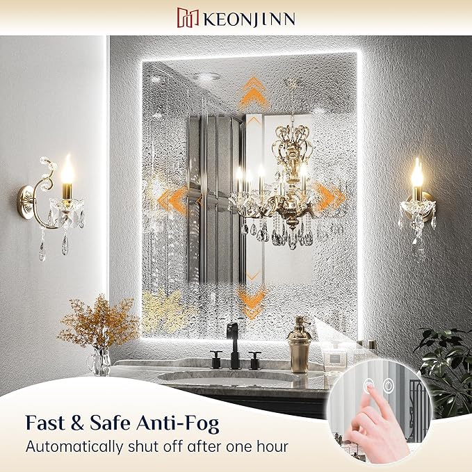 Keonjinn 96 x 36 Inch Large LED Bathroom Mirror with Lights, Oversize Backlit Mirror 3 Colors Warm/Natural/White Lights, UL Listed LED Driver,Wall Mounted Anti-Fog Dimmable Lighted Vanity Mirror