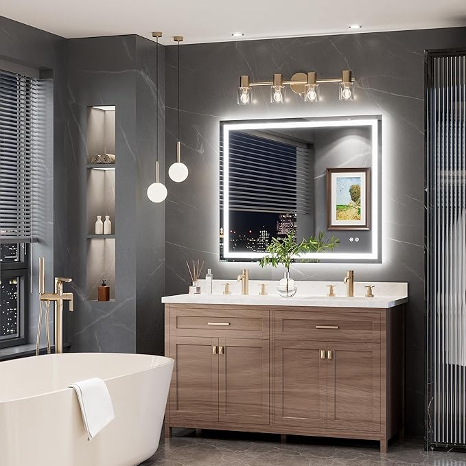 TokeShimi 42x36 LED Mirror for Bathroom,Front Lit + Backlit Light Up Bathroom Mirror,Anti-Fog Lighted Mirrors,Dimmable 3 Colors,Memory Function,Tempered Glass,Waterproof,UL Listed