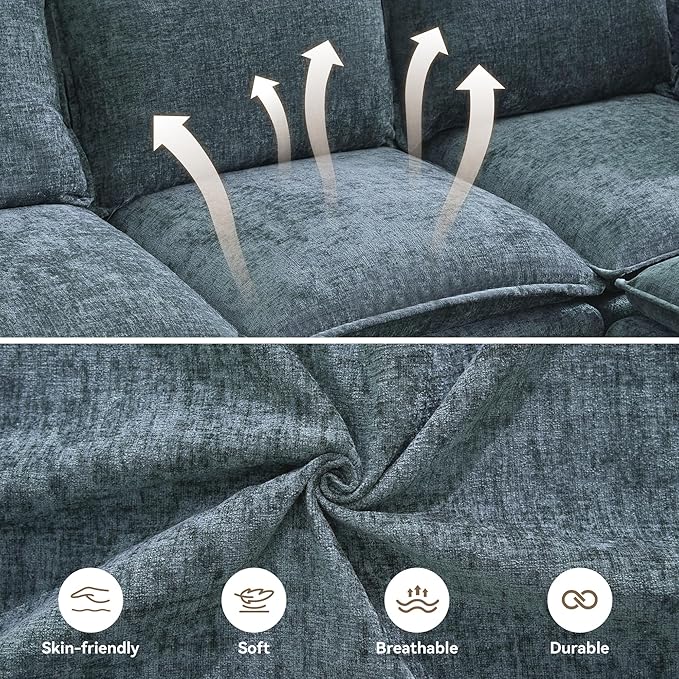 30" Cloud Modular Single Sofa Chair with Storage Ottoman, Modern Upholstered Accent Chair with Storage, Chenille Reading Lounge Armchair for Living Room, Bedroom, Small Space, Blue