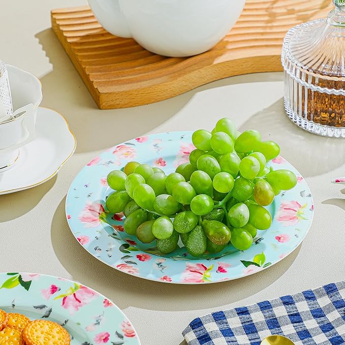 8-Inch Porcelain Dessert Plates, Set of 8 - Floral Decorative Ceramic Plates for Appetizers, Salads, or Dinner, Colorful & Elegant Design