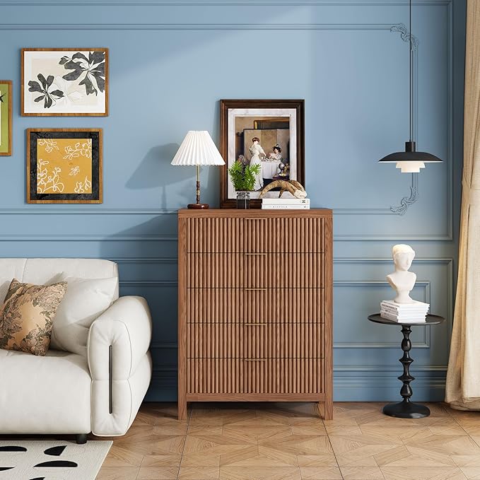 10 Drawer Dresser, 43" Tall Dresser Organizer TV Drawer Cabinet Modern Wood Storage Cabinet, Modern Wood Storage Cabinet for Bedroom, Hallway, Entryway, Walnut Oak X 2