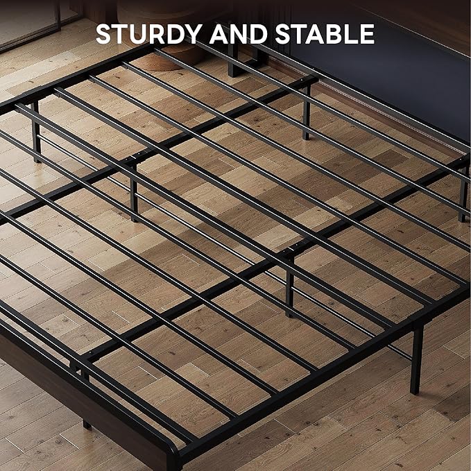 LIKIMIO King Bed Frame with Headboard, Dark Wood Camas King with Strong Supports, Sturdy, Noise-Free, No Box Spring Needed, Dark Walnut