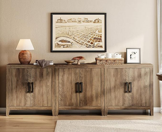 WAMPAT Buffet Cabinet with Storage, Large Sideboard Accent Cabinets with 6 Doors, Modern Farmhouse Coffee Bar Cabinet, Wood Console Table for Kitchen, Dining Room, Living Room, Brown