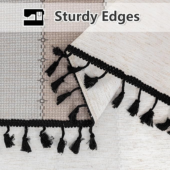 MYSKY HOME Table Cloth 60x102 in Rectangle, Heavy Duty Lines Linen Look Waterproof Tablecloths Farmhouse Tablecloth, Wrinkle Free Table Cover with Coffee Lines for Kitchen Dining, Party