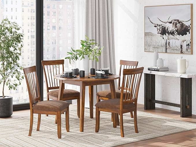 Signature Design by Ashley Berringer Dining Room Round Drop Leaf Table, Rustic Design, Seats 4, Hinged Extension Leaves, Small Space Solution, 42" W x 42" D x 30.63" H, Rustic Brown