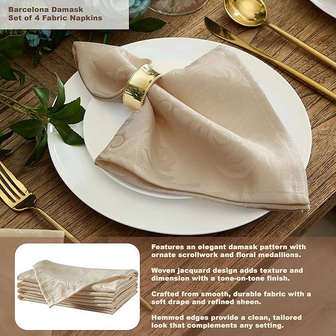 Newbridge Barcelona Luxury Damask Fabric Tablecloth, 70” Extra Wide x 126” Rectangle, Golden Beige, 100% Polyester, No Iron, Soil Resistant Dining Room, Party and Banquet Table Cover