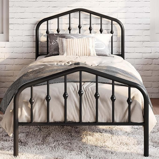 SHA CERLIN Twin Size Metal Platform Bed Frame with Victorian Style Wrought Iron-Art Headboard/Footboard, No Box Spring Required, Black