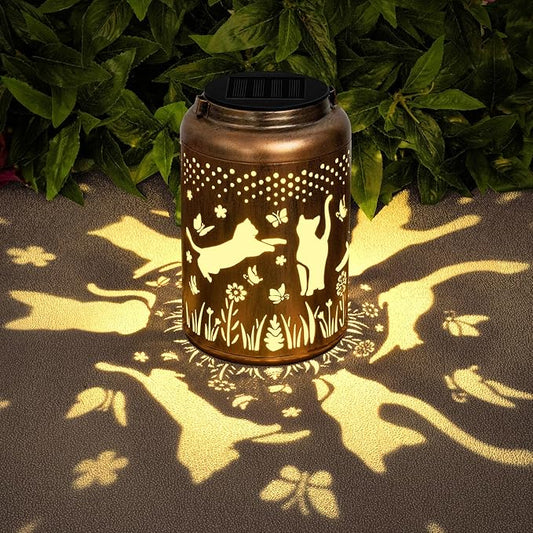 Christmas Gifts for Women, Cat Gifts Solar Lanterns Outdoor Waterproof, Metal Hanging Solar Lights Outdoor Christmas Decorations for Patio Porch Yard Backyard Garden Decor