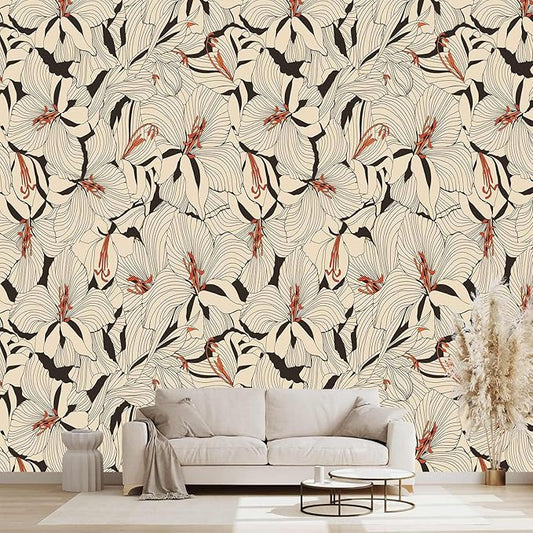 Abstract Floral Wall Mural Large Flowers Wallpaper for Bedroom - 160"x108"（Not Peel and Stick）