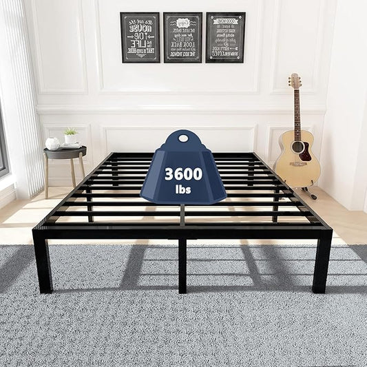 45MinST 3600lbs Heavy Duty Bed Frame,14 Inch Sturdy Steel Slat Mattress Foundation, Metal Reinforced Platform Box Spring Replacement, Easy Assembly with Quick Lock, Cal King