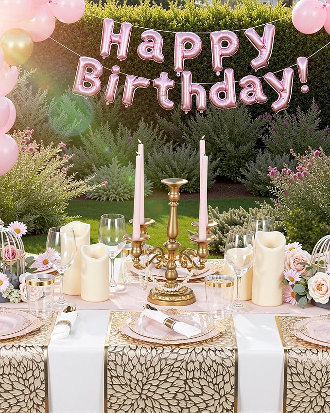 Nervure 100PCS Pink and Gold Plastic Plates - 7.5 inch Pink Plastic Plates with Gold Rim - Disposable Dessert Plate for Wedding & Party & Christmas