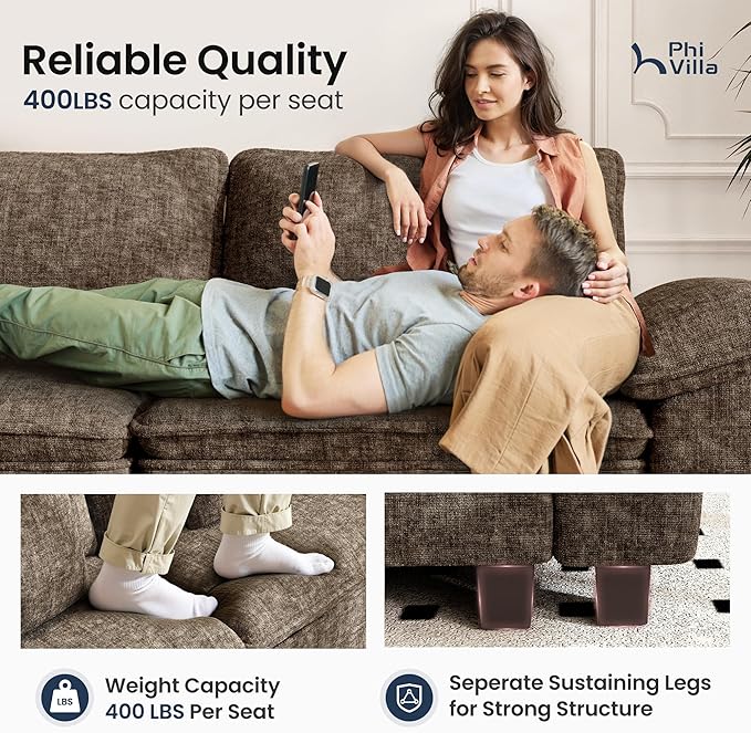 PHI VILLA Oversized Single Sofa with Deep Seat, Armchair for Small Spaces Bedroom Reading Modern, 1 Seater Comfy Reading Accent Chair, Chenille Fabric, Taupe