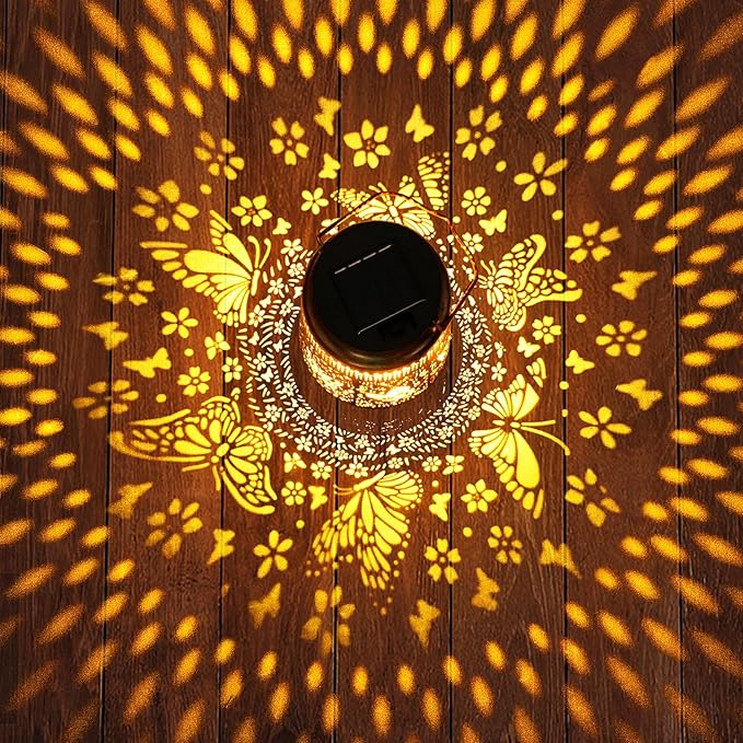 Solar Lanterns Outdoor Butterfly Garden Decor, Christmas Gifts for Women Mom Grandma, Waterproof Metal Hanging Solar Lights LED Decoration with Shepherd Hook Outside for Yard Patio Lawn Porch