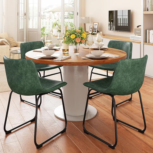 Dining Chairs Set of 4, 18" PU Leather Armless Dinner Chairs with Backrest, Modern Kitchen Dining Room Chair with Metal Legs for Home (Green)
