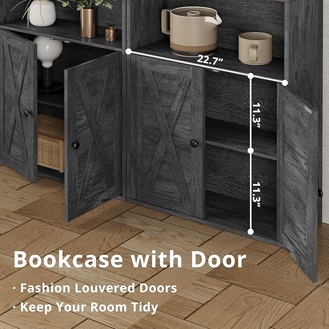 IRONCK Industrial Bookshelves and Bookcases with Doors Floor Standing 6 Shelf Display Storage Shelves 70 in Tall Bookcase for Home Office, Living Room
