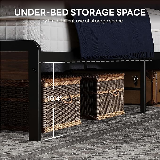 LIKIMIO California King Bed Frame with Headboard, Dark Wood Camas California King with Strong Supports, Sturdy, Noise-Free, No Box Spring Needed, Dark Walnut