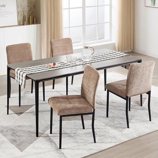Dining Chairs Set of 4 Modern Velvet Upholstered Armless Chairs with Metal Legs Adjustable feet for Dining Room Kitchen (Brown, 4PCS)
