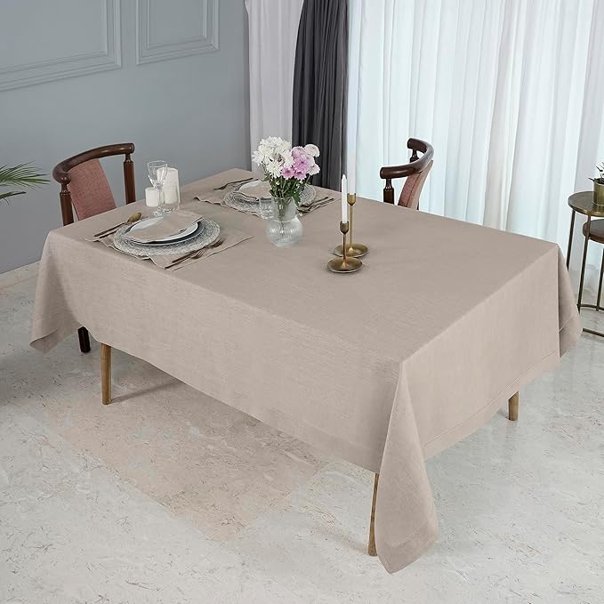 D'Moksha Homes Natural Linen Tablecloth 54 x 72 Inch - 100% Pure Linen Natural Table Cloth for Rectangle Tables - Classic Hemstitch, Machine Washable Tablecloth for Christmas, Holiday