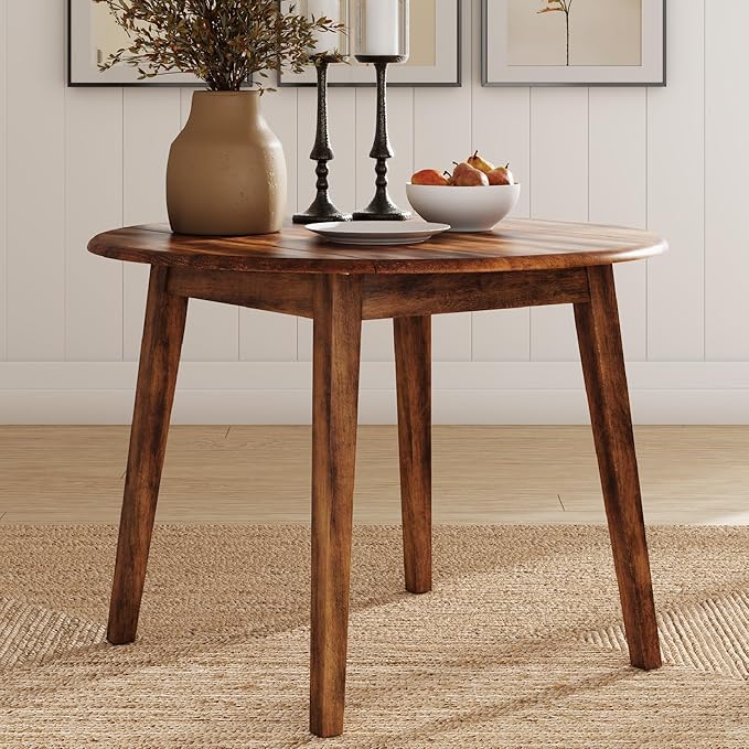 Signature Design by Ashley Berringer Dining Room Round Drop Leaf Table, Rustic Design, Seats 4, Hinged Extension Leaves, Small Space Solution, 42" W x 42" D x 30.63" H, Rustic Brown