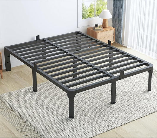 King Bed Frame with Mattress Slide Stopper, 14 Inch Metal Platform Bed Frame, Heavy Duty Tall Bed Frame No Box Spring Needed with Large Storage Space, Easy Assembly, Noise Free