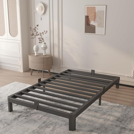 6 Inch Twin Size Bed Frame with Metal Gaskets, No Box Spring Needed, DIY Headboard, Heavy Duty Steel Slat Support, Anti-Slip Mattress Stopper, Round Corner Leg, Easy Assembly, Black