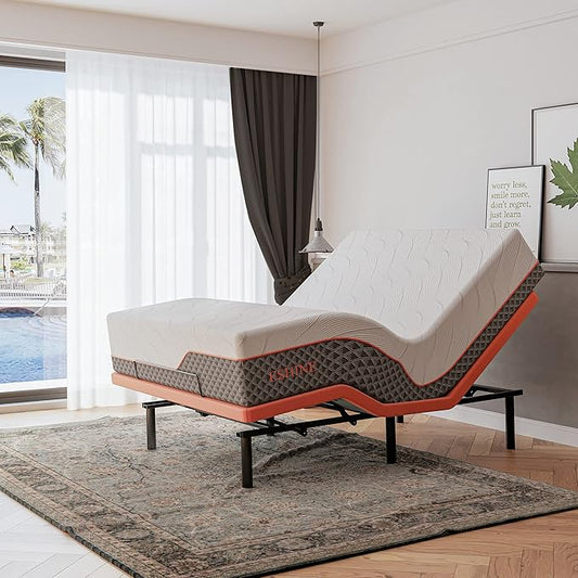 ESHINE Queen Adjustable Bed Frame - 14“ Luxury Gel Memory Foam Hybrid Mattress, 5 Minutes Installation, 609 Independent Pocket Springs, Massage, Medium Soft, 3000 Premium Series