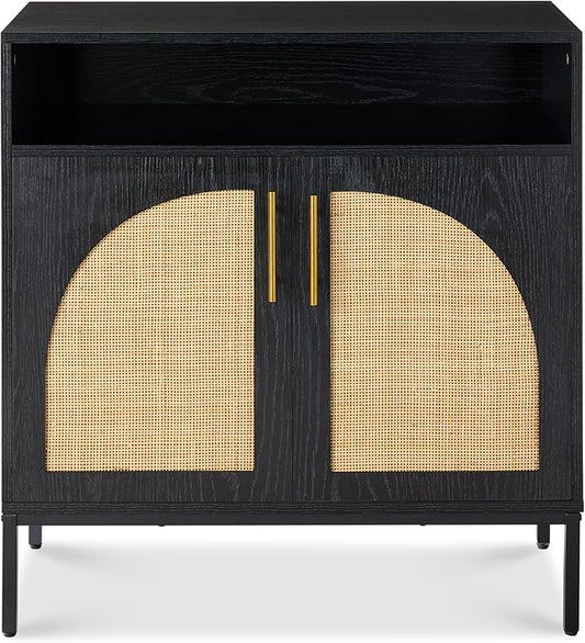 Best Choice Products Rattan Sideboard Buffet Cabinet, Entryway Table, Accent Storage Cabinet, Console Table for Hallway, Living Room, Dining Room - Black