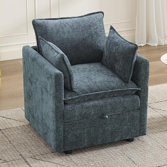 30" Cloud Modular Single Sofa Chair with Storage, Modern Upholstered Accent Chair Deep Seat, Chenille Reading Lounge Armchair for Living Room, Bedroom, Small Space, Blue