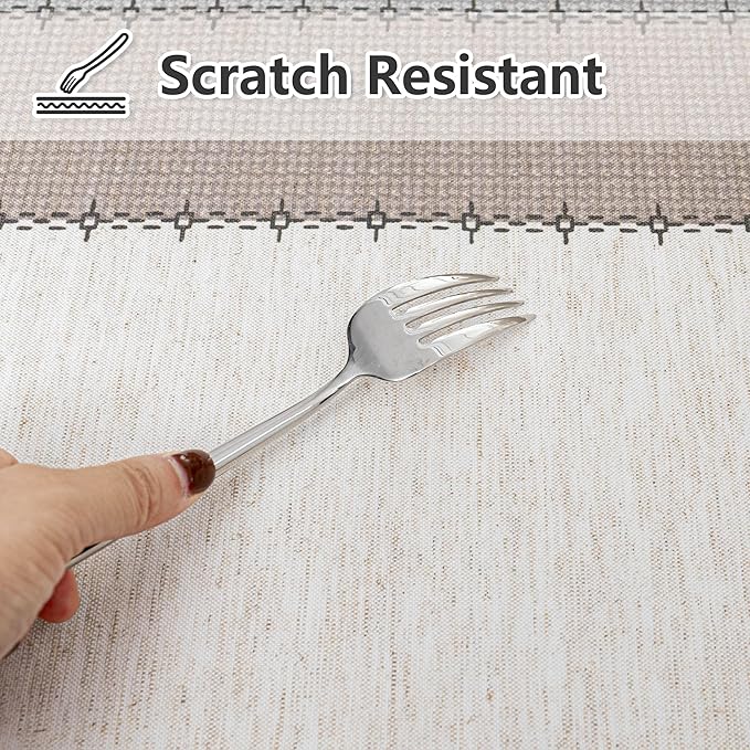 MYSKY HOME Table Cloth 60x102 in Rectangle, Heavy Duty Lines Linen Look Waterproof Tablecloths Farmhouse Tablecloth, Wrinkle Free Table Cover with Coffee Lines for Kitchen Dining, Party