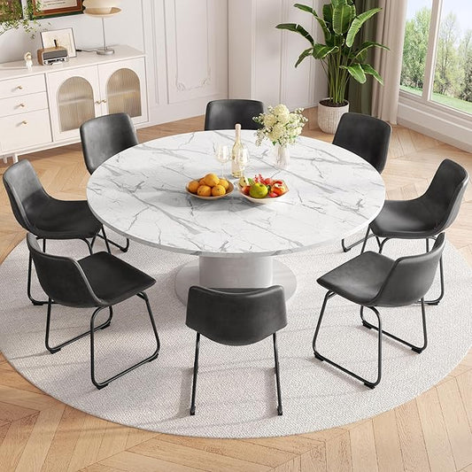 Dining Chairs Set of 8, PU Leather Armless Dinner Chairs with Backrest, 18" Modern Kitchen Dining Room Chair with Metal Legs for Home (Grey)