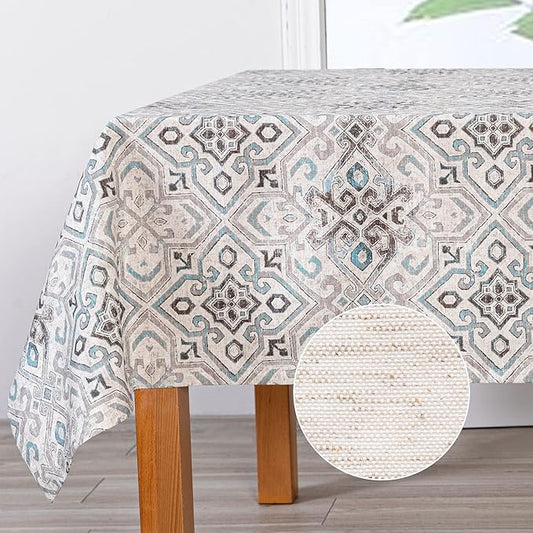 MYSKY HOME Rectangle Tablecloth 60x102 Inches -Linen Farmhouse Geometric Patterned Tablecloth Waterproof Decorative Washable Fabric Table Cloth for Kitchen Dining Moroccan Tablecloth，Grey